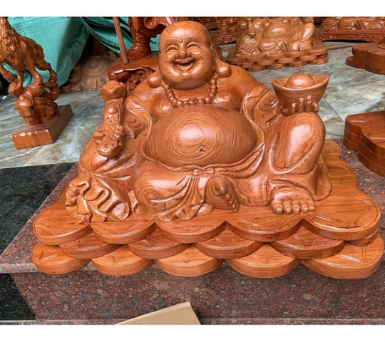  Tượng Phật Di Lặc Ngồi Đế Tiền Kích Thước N50-C28-S28 Bằng Gỗ Hương Đá